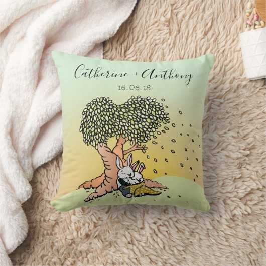 Schattigee konijntjes met namen bruiloft / Jubileu Kussen (Deken)