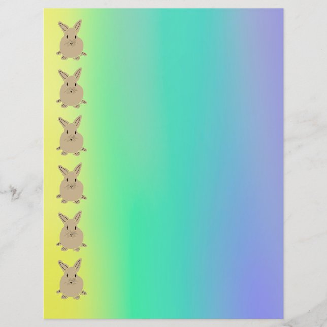 Schattigee konijntjes op regenboog achtergrond pla (Voorkant)
