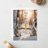 Schattigee konijntjes vieren het nieuwe jaar met c notitiekaartje (Voorkant / Achterkant in situ)