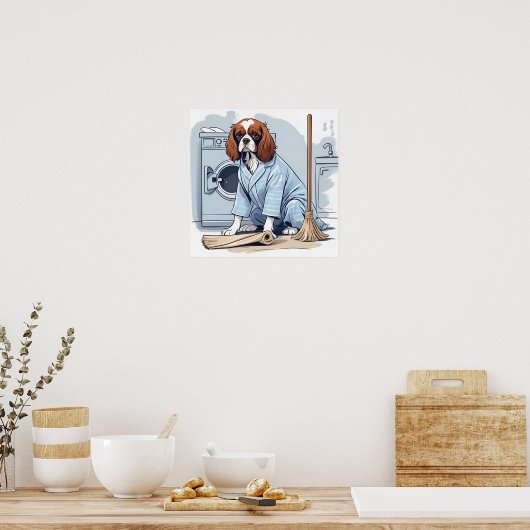 Schattigee Koning Charles Spaniel in Pyjama Doing  Poster (Keuken)