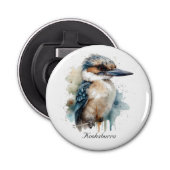 Schattigee Kookaburra op een Branch, custom Button Flesopener (Voorkant)