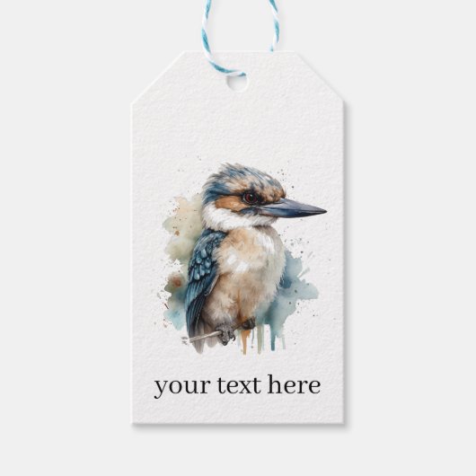 Schattigee Kookaburra op een Tak, op maat Cadeaulabel (Voorkant)