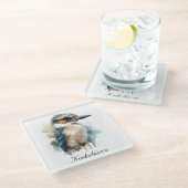 Schattigee Kookaburra op een Tak, op maat Glazen Onderzetter (Schuin)