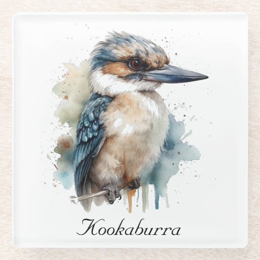 Schattigee Kookaburra op een Tak, op maat Glazen Onderzetter (Voorkant)