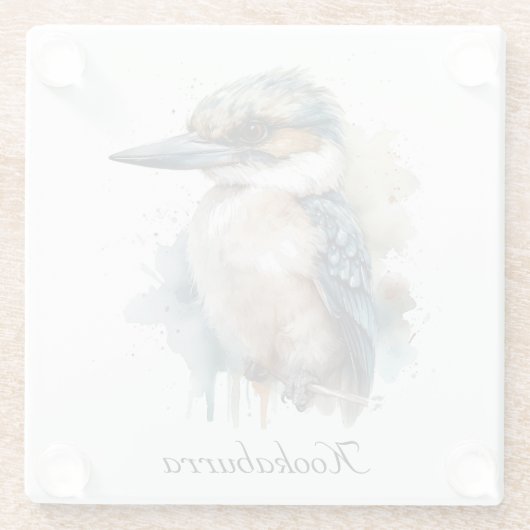 Schattigee Kookaburra op een Tak, op maat Glazen Onderzetter (Achterkant)