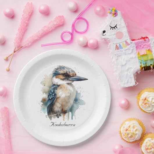 Schattigee Kookaburra op een Tak, op maat Papieren Bordje (Feest)