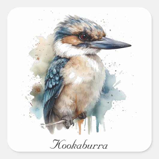 Schattigee Kookaburra op een Tak, op maat Vierkante Sticker (Voorkant)