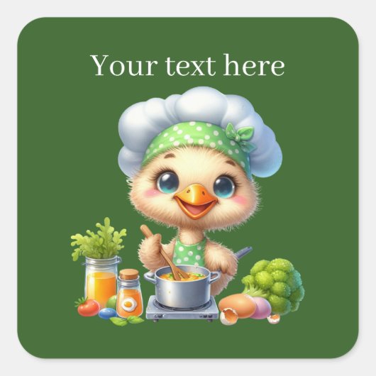 Schattigee kookeend aanpasbaar vierkante sticker (Voorkant)