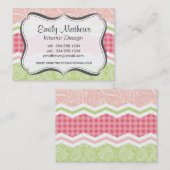 Schattigee Koraal Roze en Lichtgroene Patronen Visitekaartje (Voorkant / Achterkant)