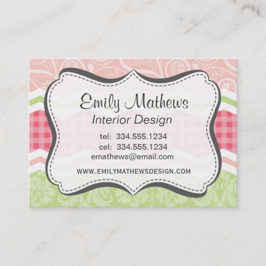 Schattigee Koraal Roze en Lichtgroene Patronen Visitekaartje (Voorkant)