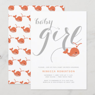Schattigee koraal walvis typografie baby meisje do kaart
