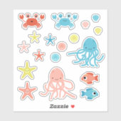 Schattigee koraalgele blauwe oceaandieren sticker (Vel)