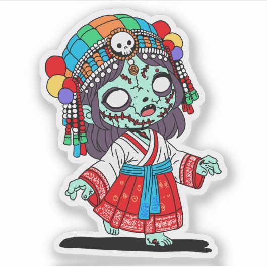 Schattigee koreaanse zombie sticker (Voorkant)
