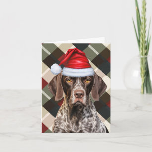 Schattigee Korthaar Pointer Santa Dog Red Green Pl Feestdagen Kaart