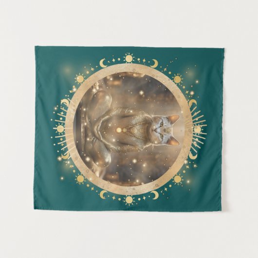 Schattigee kosmische kerstkat mediteren wandkleed (Voorkant (horizontaal))