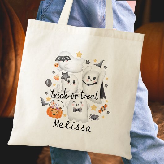 Schattigee Kostuum Spooky Ghost Pumpkin Halloween Tote Bag
