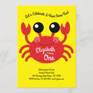 Schattigee Krab Beach Kinder 1e verjaardagsfeest Kaart