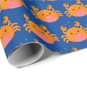 Schattigee krab blauwe tekening oceaan cadeaupapier (Rol Hoek)