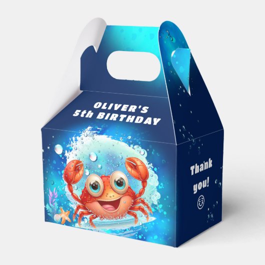 Schattigee krab jongen verjaardagsmarine blauw zwe bedankdoosjes (Voorkant Zijde)