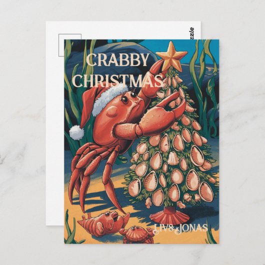 Schattigee krab kerstnaam briefkaart (Voorkant / Achterkant)