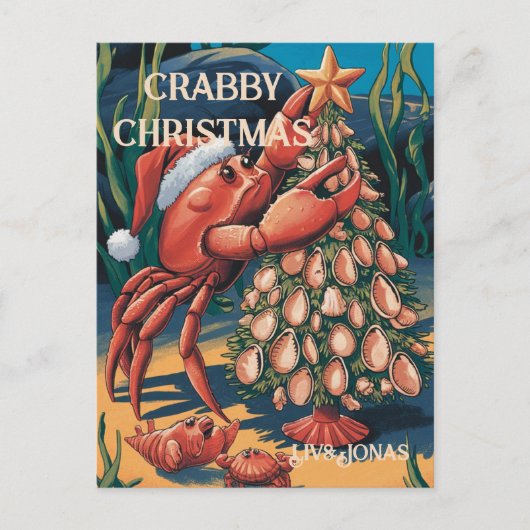 Schattigee krab kerstnaam briefkaart (Voorkant)