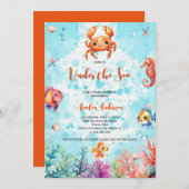 Schattigee krab onder het Zee Creatures Baby showe Kaart (Voorkant / Achterkant)