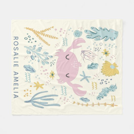 Schattigee Krab Onderwater Schelpen Pastels Custom Fleece Deken (Voorkant (Horizontaal))