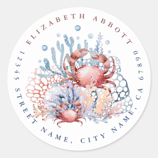 Schattigee krab rond adres Stickers (Voorkant)