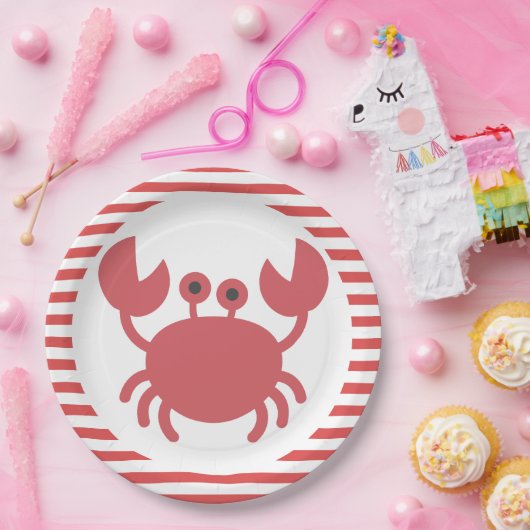Schattigee krab - rood & wit strepen papier Bord (Feest)