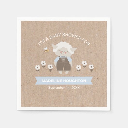 Schattigee Kraft Blue Lamb Boy Baby shower servet (Voorkant)