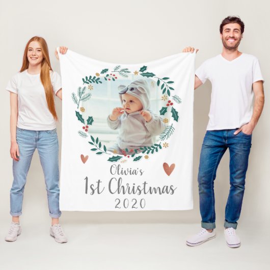 Schattigee  Krans Baby Eerste Kerstfoto Fleece Deken (In situ)