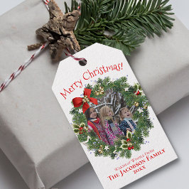 Schattigee krans foto Lijst Vrolijk kerstfeest Cadeaulabel