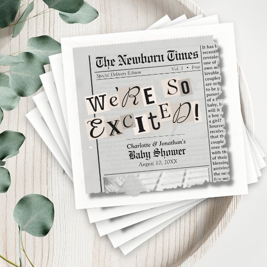 Schattigee krant The Newborn Times Baby shower Servet