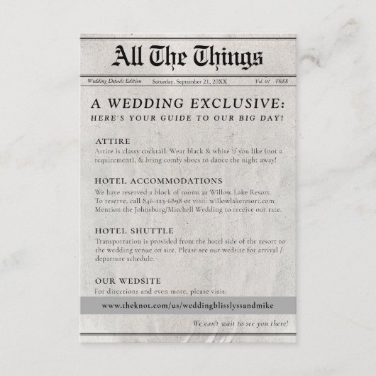 Schattigee krant Trouwdag Details Behuizing Kaart (Voorkant)