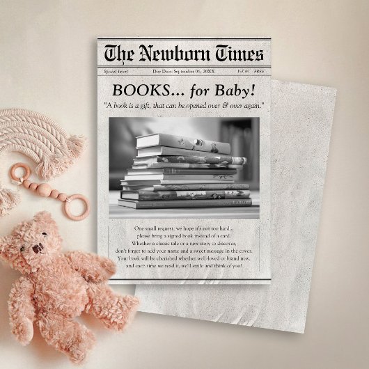 Schattigee krantenboeken voor Baby shower invoegen Informatiekaartje