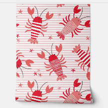 Schattigee kreeften op lichtroze en witte streep