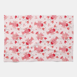 Schattigee kreeften op lichtroze en witte streep theedoek
