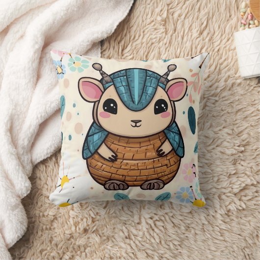 Schattigee krijger Armadillo in een bloemenprint Kussen (Deken)