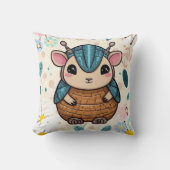 Schattigee krijger Armadillo in een bloemenprint Kussen (Voorkant)