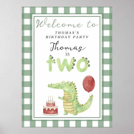 Schattigee krokodil 2e verjaardagsfeestje poster (Voorkant)