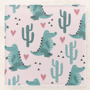 Schattigee krokodil,  alligatorpatroon. glazen onderzetter