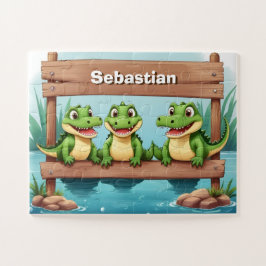 Schattigee krokodil kinder gepersonaliseerd legpuzzel