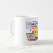 Schattigee kuiken codering op laptop kuiken codes koffiemok (Voorkant links)