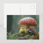 Schattigee kuiken en egel verbergen onder een padd briefkaart (Voorkant / Achterkant)