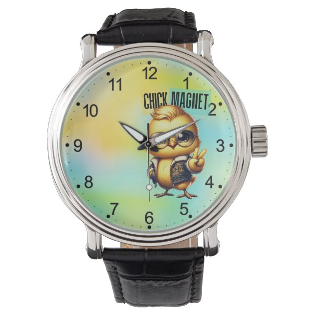 Schattigee kuiken magneet Funny Pasen-54546 Horloge (Voorkant)