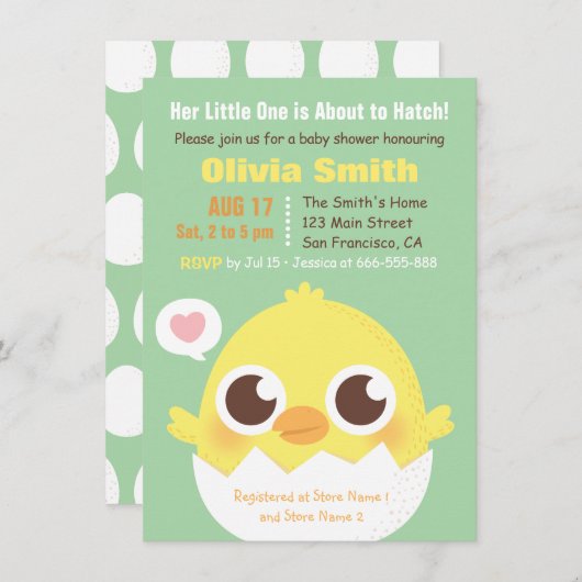 Schattigee kuiken op het punt om babyshower-uitnod kaart (Voorkant / Achterkant)