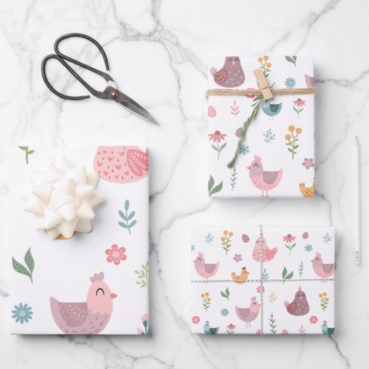 Schattigee kuiken verjaardag inpakpapier vel (Voorkant)