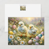 Schattigee kuikens in een weide met paaseieren,  feestdagenkaart (Voorkant / Achterkant)