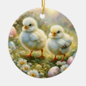 Schattigee kuikens in een weide met paaseieren,  keramisch ornament (Voorkant)