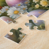 Schattigee kuikens in een weide met paaseieren, legpuzzel (Zijkant)